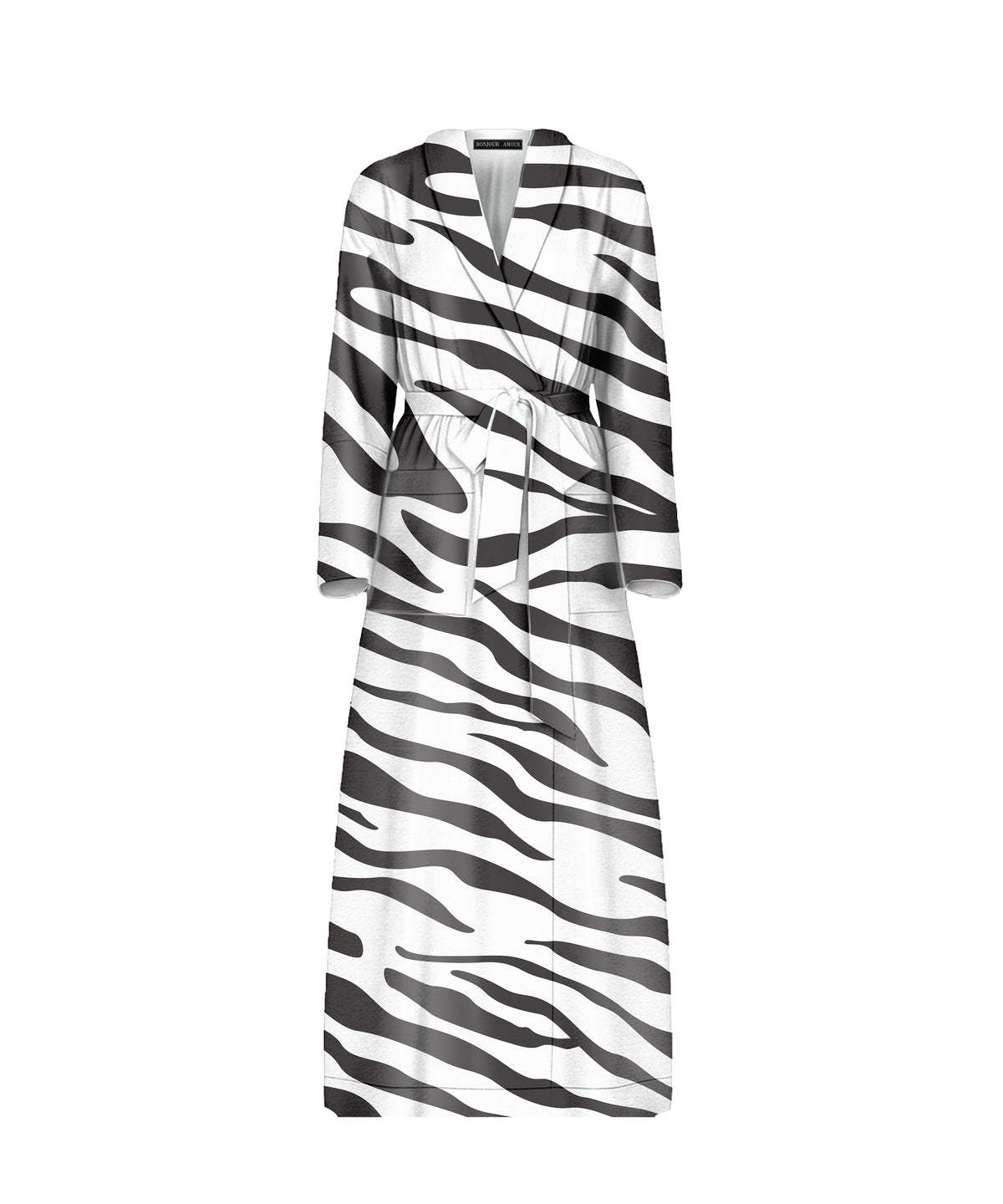 Bonjour Satin Sleep Robe: Black & White Zebra