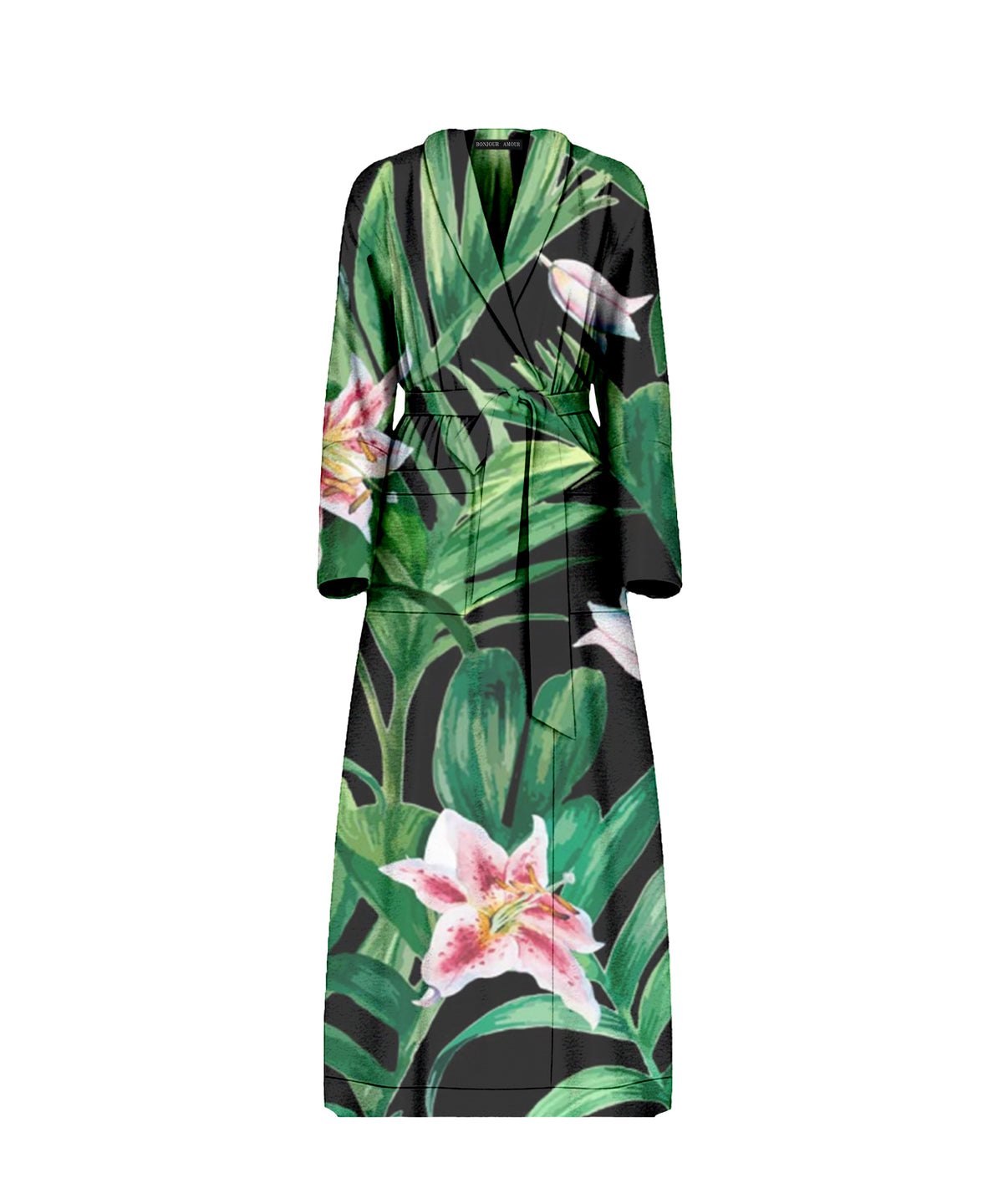 Bonjour Satin Sleep Robe: Green Palm